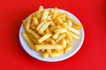 French fries Snack food crispy potato . Fast food or  snacks concept. Patates cips.