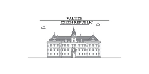 Czech Republic, Valtice city skyline isolated vector illustration, icons