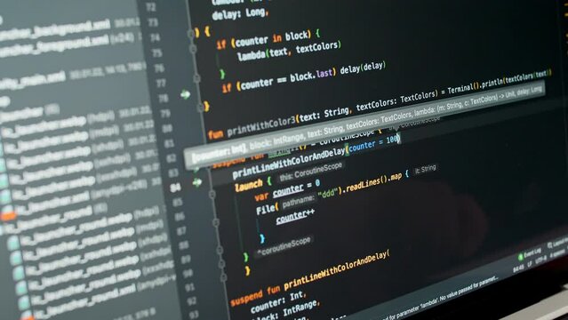 Coding on the screen, HTML encoding and programming on a laptop screen, developer, web development. Computer Web Developer. Cloud data social network media or virus. High quality 4k footage
