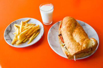 Meat Chicken Doner, between bread (Turkish Name : ekmek arasi doner, doner, Turk kebabi)