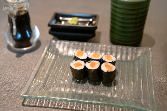 Six picies of Salmon Sushi Roll , Salmon Maki