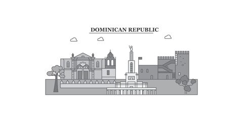 Dominican-Republic city skyline isolated vector illustration, icons - obrazy, fototapety, plakaty