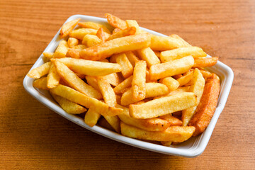French fries Snack food crispy potato . Fast food or  snacks concept. Patates cips.