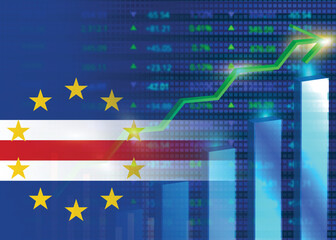 Fototapeta premium Economic growth in Cape Verde.Cape Verde's stock market.Cape Verde flag with charts,growth arrow
