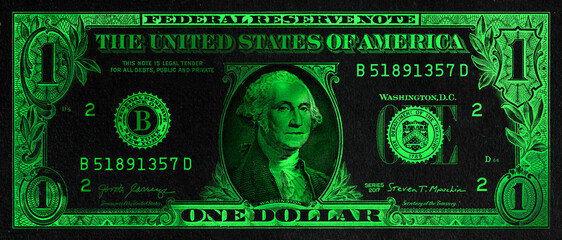 green textured 1 US dollar banknote with black background