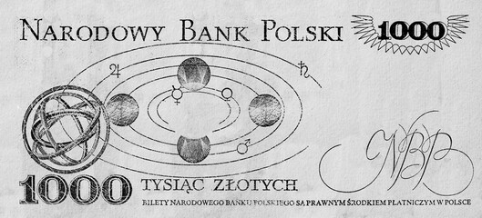 Reverse of 1000 Polish zloty with empty space