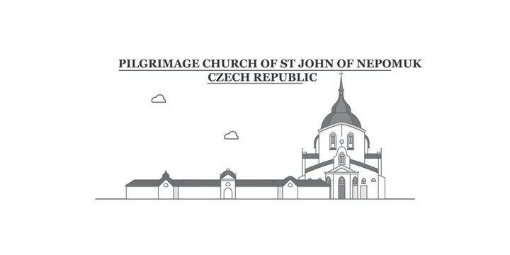 Czech Republic, Pilgrimage Church Of St John Of Nepomuk City Skyline Isolated Vector Illustration, Icons