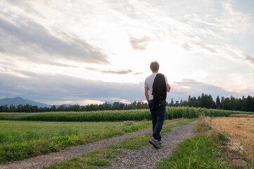 Man walking through beautiful landscape