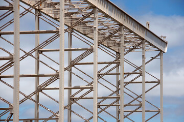 Partial view of a huge steel structure in an old defunct shipyard