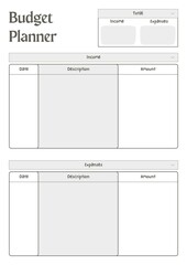 Elegant Budget Planner Pages Sheet. Minimalist Planner Page Template. Modern planner template sheet.
