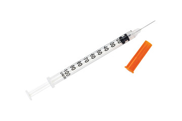 Disposable vaccine syringes isolated on white background.