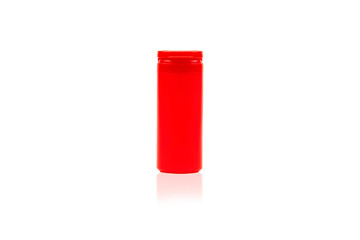 Red plastic bottle isolated on white background with clipping path.