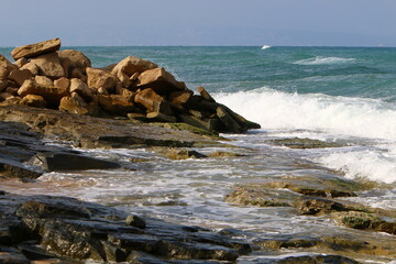Stones and shells on the shores of the Mediterranean Sea.