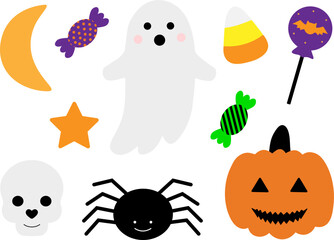 Cute Halloween Ghost pumpkin spider vector illustration
