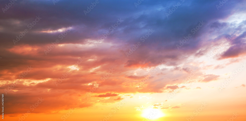 Wall mural dramatic sunset sky landscape with sun