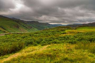 View of the Hardknott Pass, Cumbria, England.