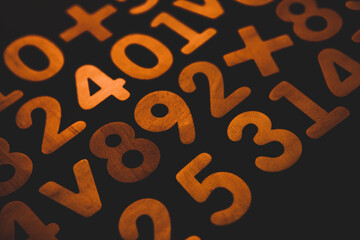 Colorful wooden colorful numbers background. Numbers texture abstraction. Global economy crisis concept 