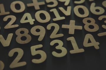 Colorful wooden colorful numbers background. Numbers texture abstraction. Global economy crisis concept 