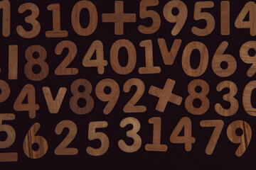 Colorful wooden colorful numbers background. Numbers texture abstraction. Global economy crisis concept 