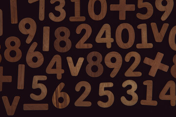 Colorful wooden colorful numbers background. Numbers texture abstraction. Global economy crisis...