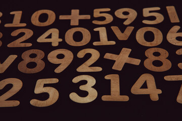 Colorful wooden colorful numbers background. Numbers texture abstraction. Global economy crisis concept 