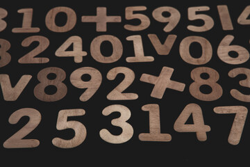 Colorful wooden colorful numbers background. Numbers texture abstraction. Global economy crisis concept 