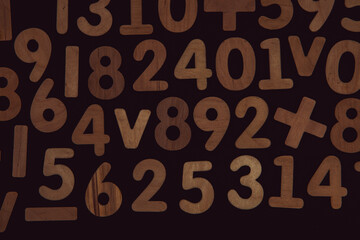 Colorful wooden colorful numbers background. Numbers texture abstraction. Global economy crisis concept 