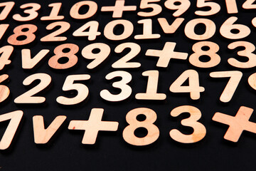 Colorful wooden colorful numbers background. Numbers texture abstraction. Global economy crisis concept 