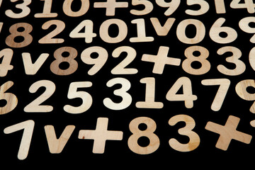 Colorful wooden colorful numbers background. Numbers texture abstraction. Global economy crisis...