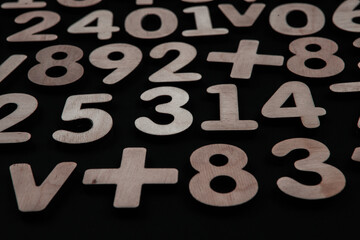 Colorful wooden colorful numbers background. Numbers texture abstraction. Global economy crisis...