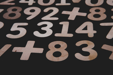 Colorful wooden colorful numbers background. Numbers texture abstraction. Global economy crisis...