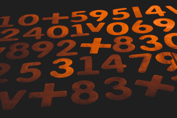 Colorful wooden colorful numbers background. Numbers texture abstraction. Global economy crisis...