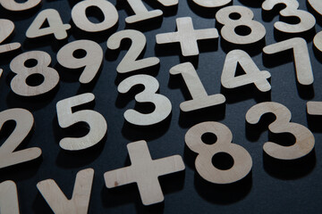 Colorful wooden colorful numbers background. Numbers texture abstraction. Global economy crisis...