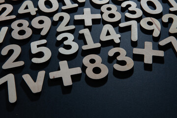 Colorful wooden colorful numbers background. Numbers texture abstraction. Global economy crisis...