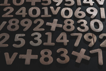 Colorful wooden colorful numbers background. Numbers texture abstraction. Global economy crisis...