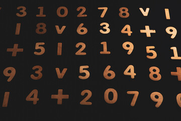 Colorful wooden colorful numbers background. Numbers texture abstraction. Global economy crisis...