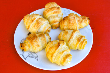 Turkish pastry product , tasty pogaca. Turkish Pastries; pogaca, borek, acma, ay coregi at patisserie showcase.