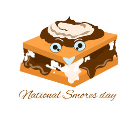 National Smores day poster or banner design, cartoon vector illustration
