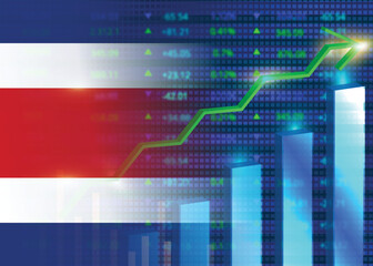 Fototapeta premium Economic growth in Costa Rica.Costa Rica's stock market.Costa Rica flag with charts,growth arrow