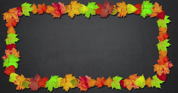 Animated dry autumn leaves frame, thanksgiving background concept