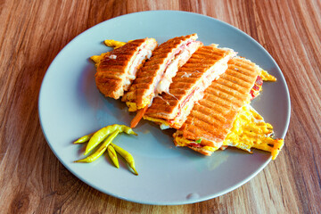 Turkish karisik atom  tost ( kasarli bazlama tost) . Flat baked bread toasted