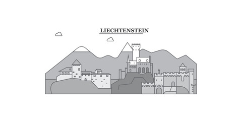 Liechtenstein city skyline isolated vector illustration, icons - obrazy, fototapety, plakaty