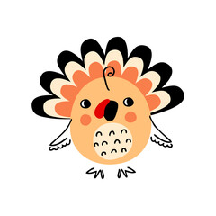 Fototapeta premium Turkey bird for thanksgiving day stickers, poster, card, invitation. Hand drawn isolated vector illustration for decor and design.