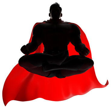 Superhero Meditating on White Silhouette 3D Render 2