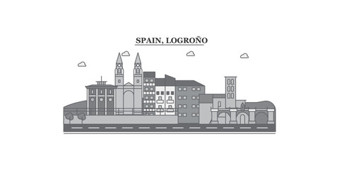 Spain, Logrono city skyline isolated vector illustration, icons - obrazy, fototapety, plakaty