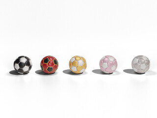 Set of colored soccer balls. 3D Rendering. Colorful football design.