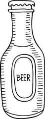 Hand drawn beer bottle icon. Vector illustration, doodle style.