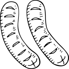 Hand drawn sausage icon. Vector illustration, doodle style.