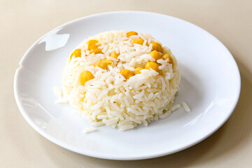 Traditional delicious Turkish food; Turkish style rice pilaf (Turkish name; Arpa sehriyeli. tavuklu, kuru fasulyeli, kavurmali pirinc pilavi)