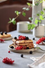 Waffle with berries and chocolate 